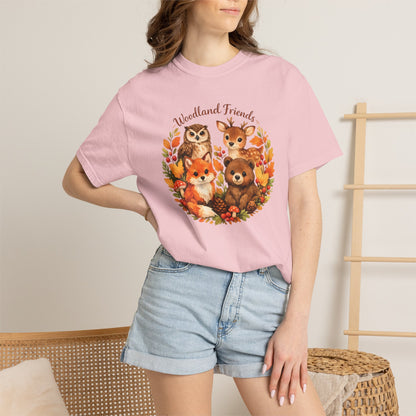 Woodland Friends Badge Watercolor Tee | Fox Bear Deer Owl Shirt | Nature Lover Gift