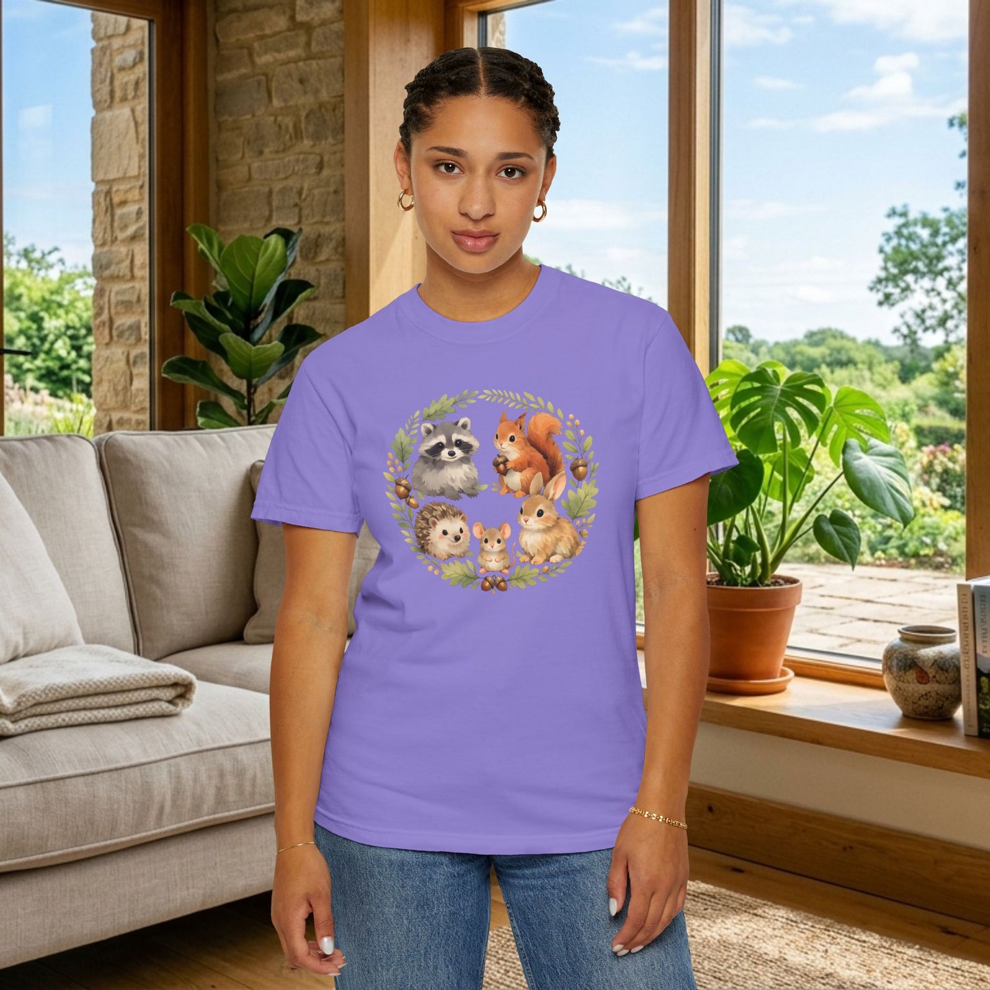 Woodland Animals Circle Watercolor Tee | Forest Creature Gift Shirt | Nature Lover