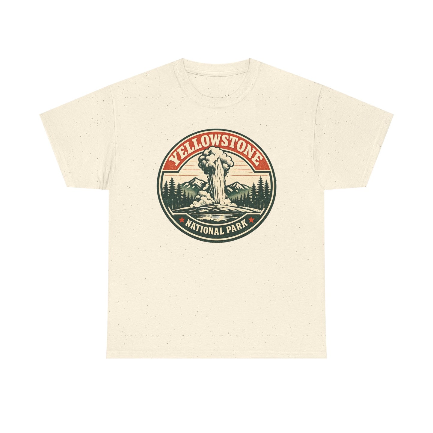Yellowstone Park Badge Tee | Old Faithful Mountain Pine Trees Retro Circle Design