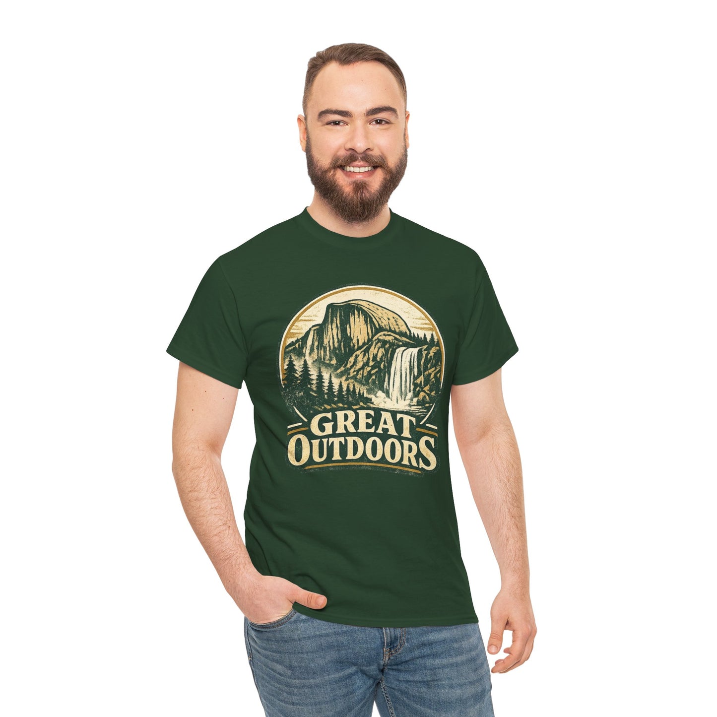 Great Outdoors Retro Badge Tee | Yosemite Half Dome Graphic Shirt | Camping Gift