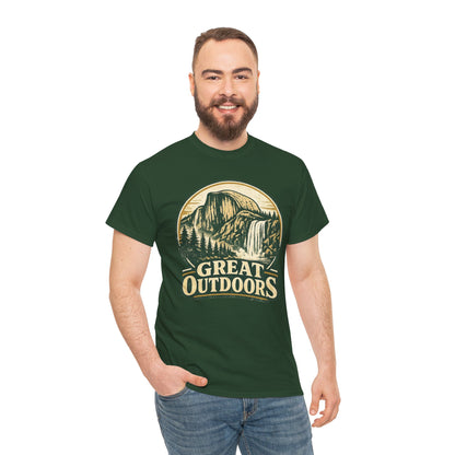 Great Outdoors Retro Badge Tee | Yosemite Half Dome Graphic Shirt | Camping Gift