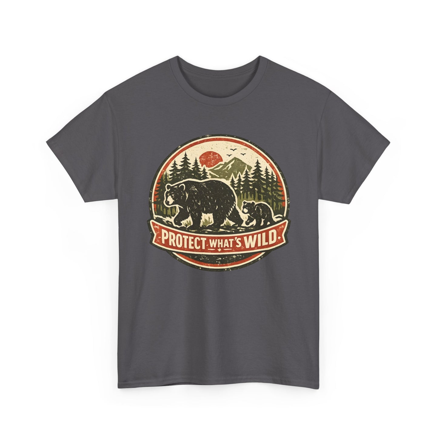 Bear and Cub Retro Badge Tee | Protect What's Wild | Wildlife Lover Gift | Unisex