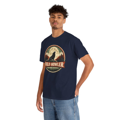 Howling Wolf Vintage Badge Tee | Full Moon Wilderness Shirt | Nature Lover Gift