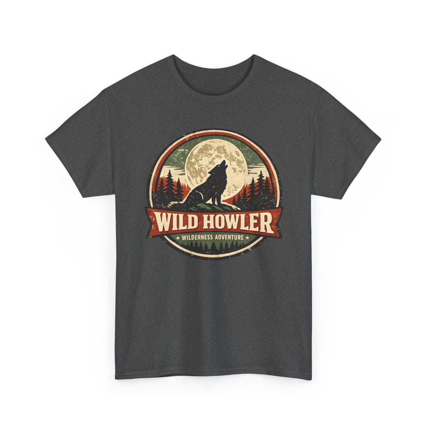 Howling Wolf Vintage Badge Tee | Full Moon Wilderness Shirt | Nature Lover Gift