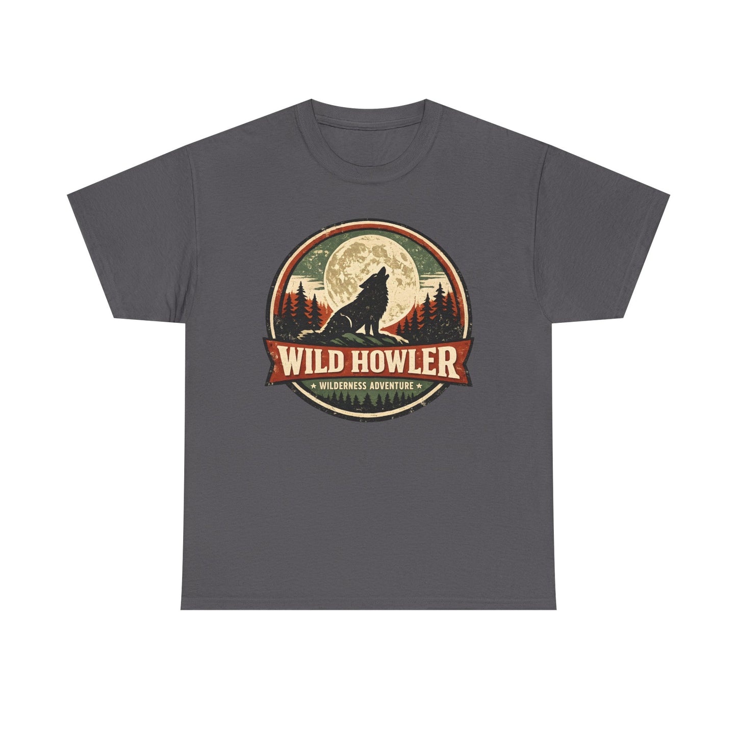 Howling Wolf Vintage Badge Tee | Full Moon Wilderness Shirt | Nature Lover Gift