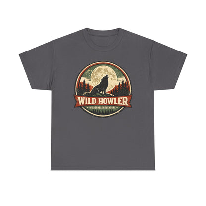 Howling Wolf Vintage Badge Tee | Full Moon Wilderness Shirt | Nature Lover Gift