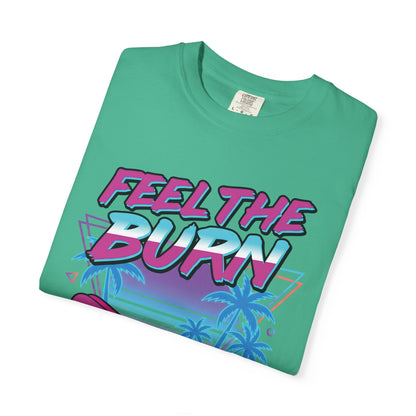 Feel the Burn Neon 80s Aerobics Graphic Tee | Retro Workout Shirt Women