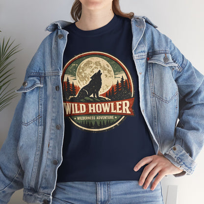 Howling Wolf Vintage Badge Tee | Full Moon Wilderness Shirt | Nature Lover Gift