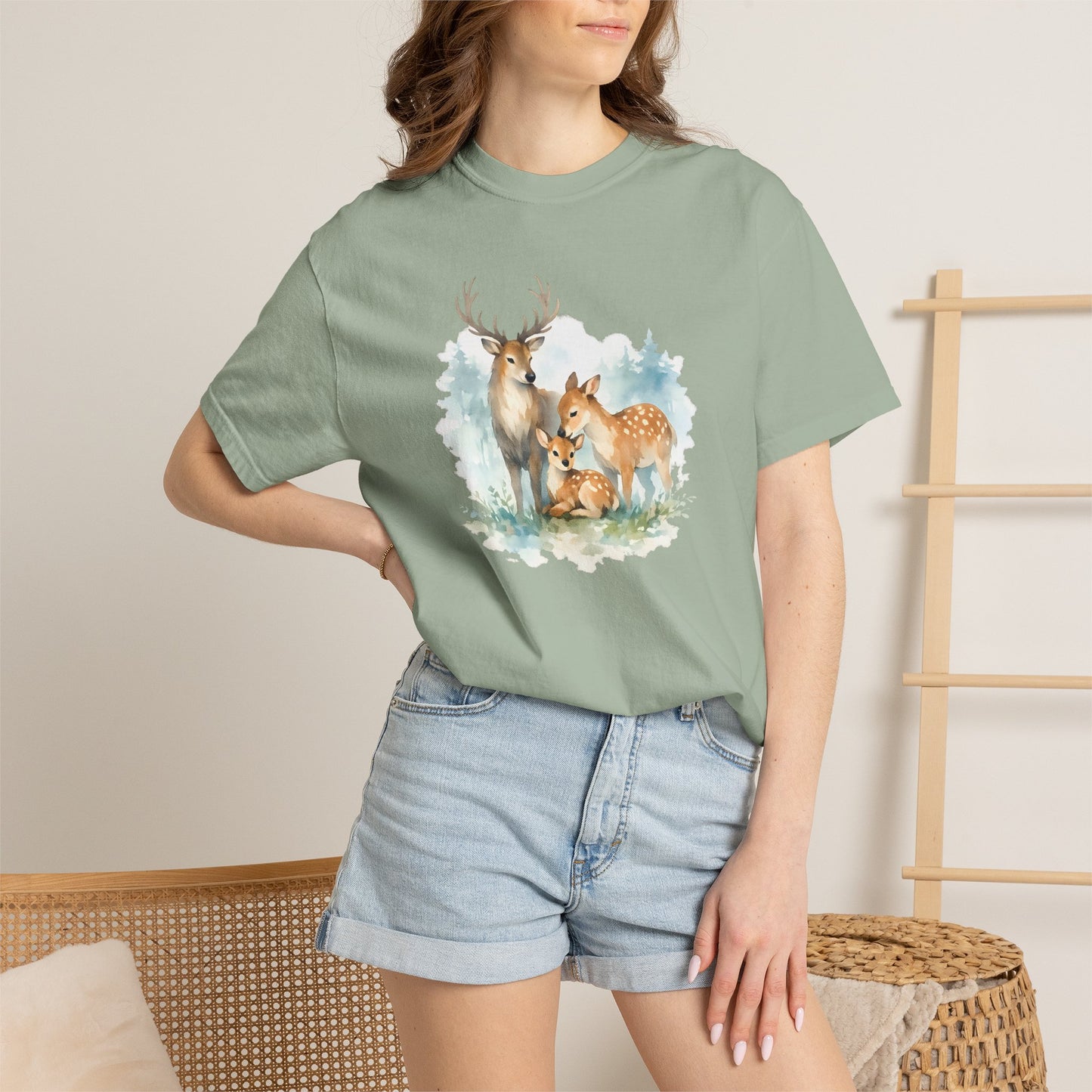 Watercolor Deer Family Tee | Forest Wildlife Art Shirt | Nature Lover Gift | Unisex