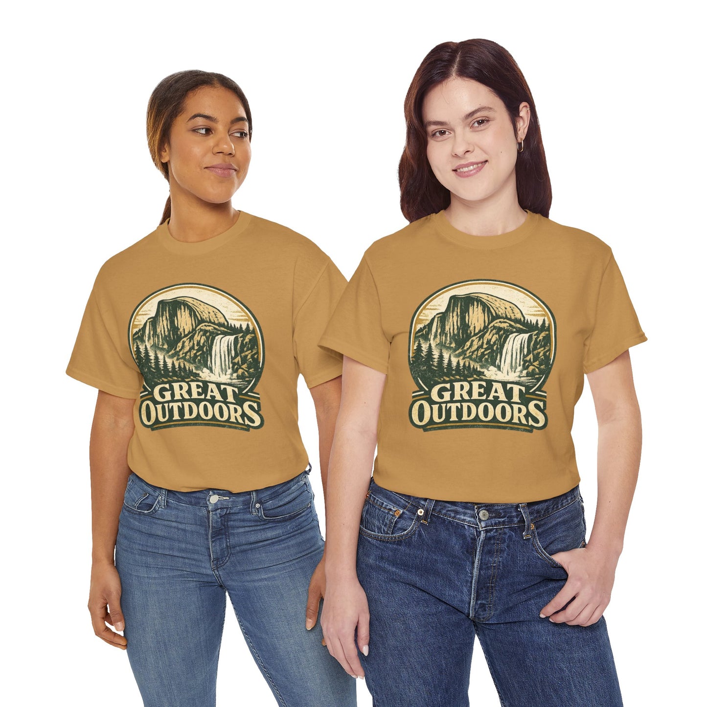 Great Outdoors Retro Badge Tee | Yosemite Half Dome Graphic Shirt | Camping Gift