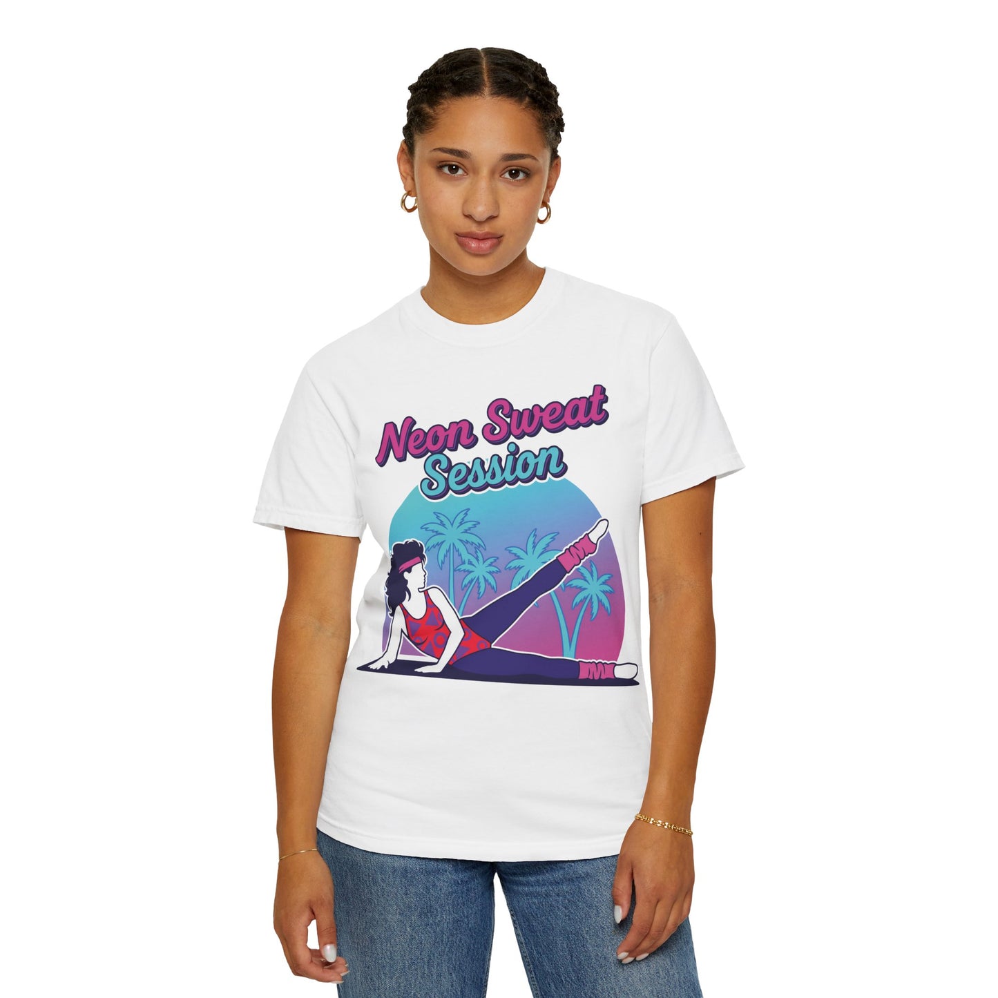 Neon Sweat Session Retro 80s Aerobics Graphic Tee | Vintage Workout Shirt