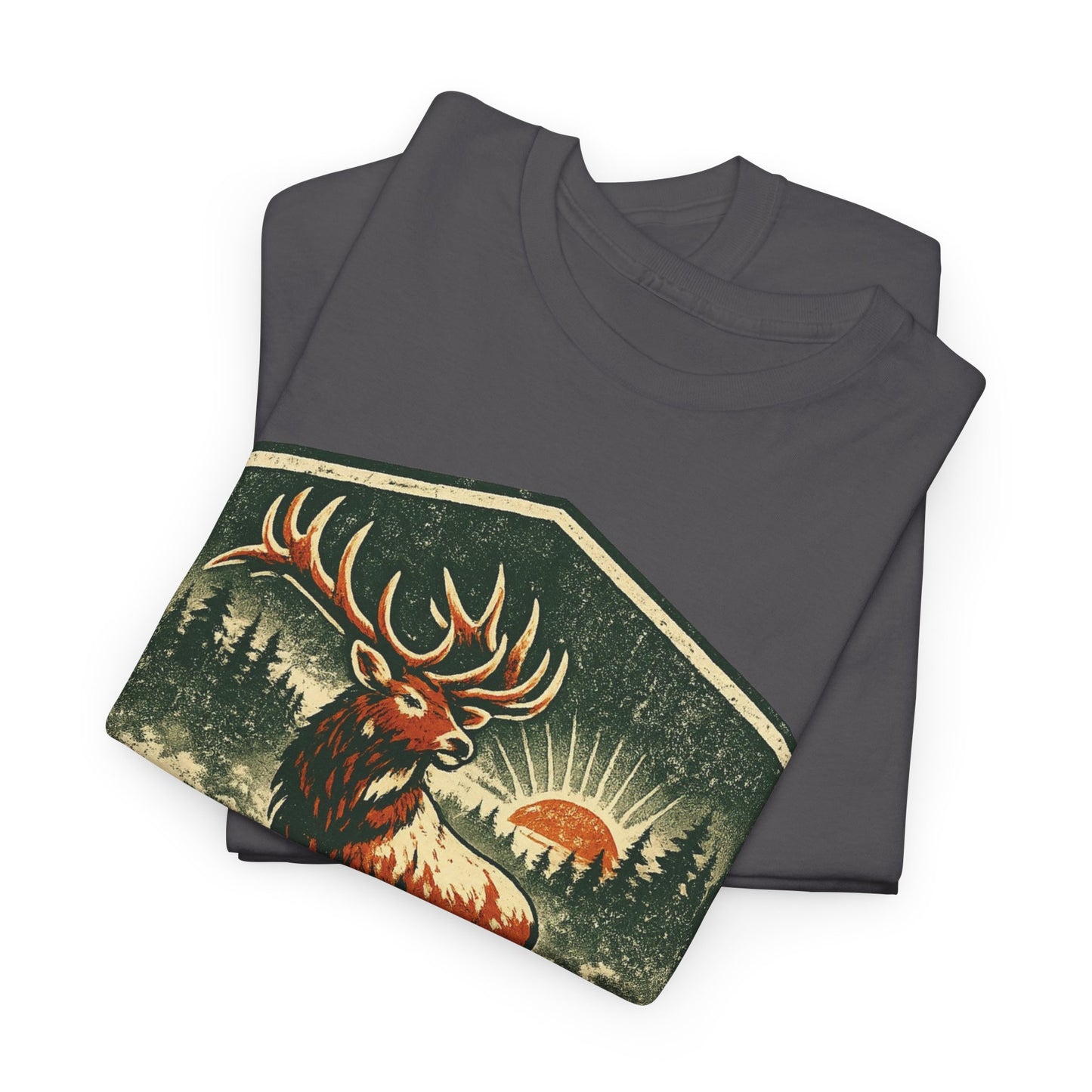 Elk At Dawn Vintage Badge Tee | Seek Adventure Graphic Shirt | Outdoor Nature Gift