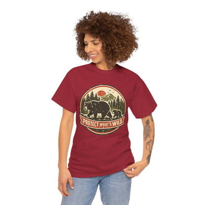 Bear and Cub Retro Badge Tee | Protect What's Wild | Wildlife Lover Gift | Unisex