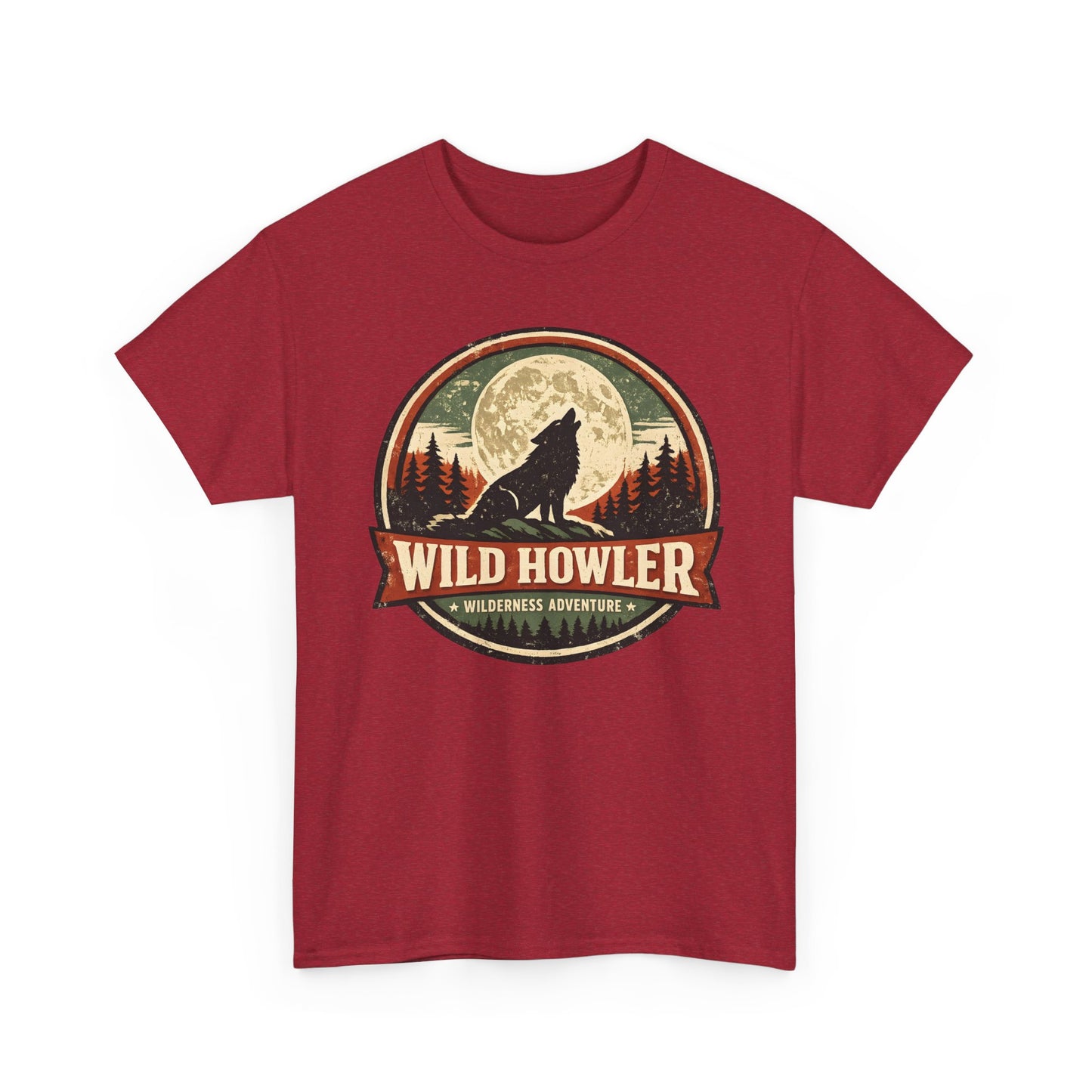 Howling Wolf Vintage Badge Tee | Full Moon Wilderness Shirt | Nature Lover Gift