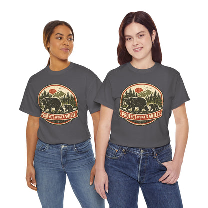 Bear and Cub Retro Badge Tee | Protect What's Wild | Wildlife Lover Gift | Unisex