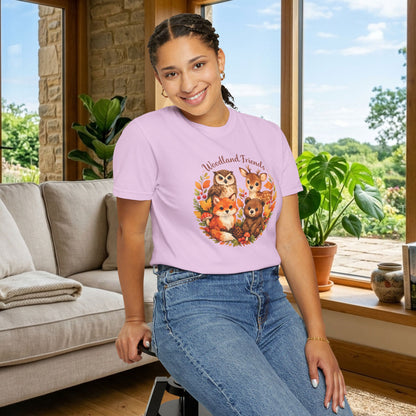 Woodland Friends Badge Watercolor Tee | Fox Bear Deer Owl Shirt | Nature Lover Gift