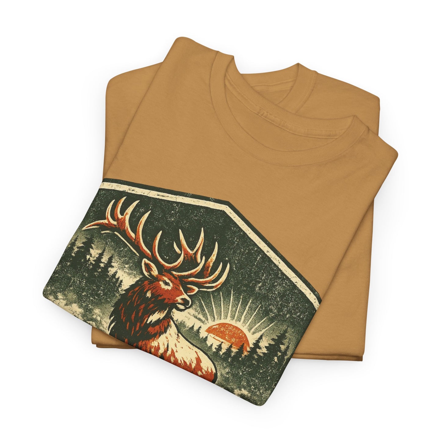 Elk At Dawn Vintage Badge Tee | Seek Adventure Graphic Shirt | Outdoor Nature Gift