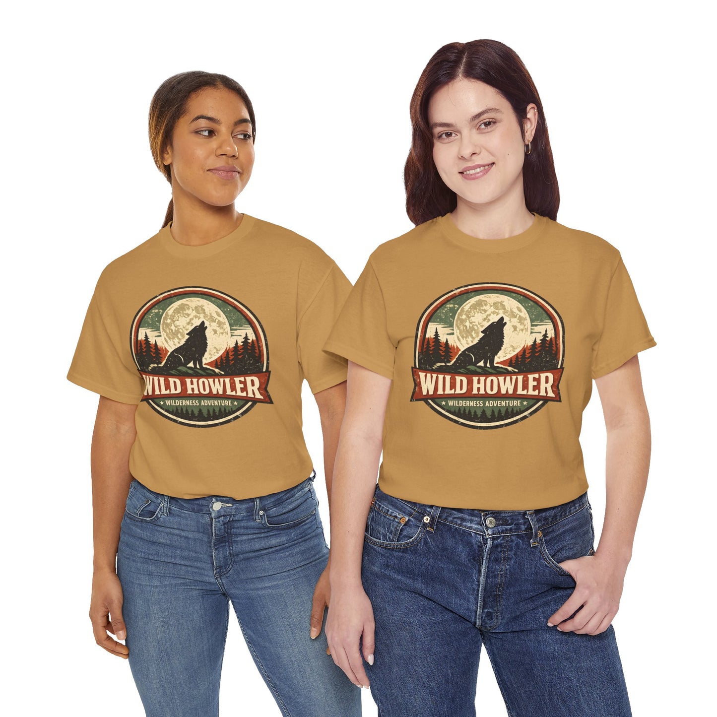 Howling Wolf Vintage Badge Tee | Full Moon Wilderness Shirt | Nature Lover Gift