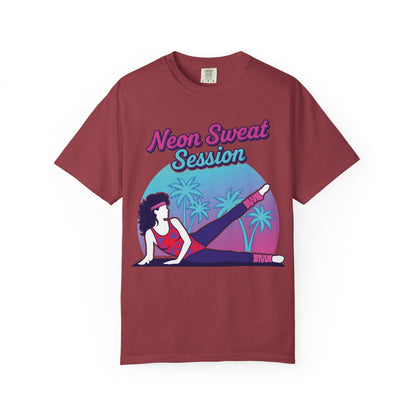 Neon Sweat Session Retro 80s Aerobics Graphic Tee | Vintage Workout Shirt