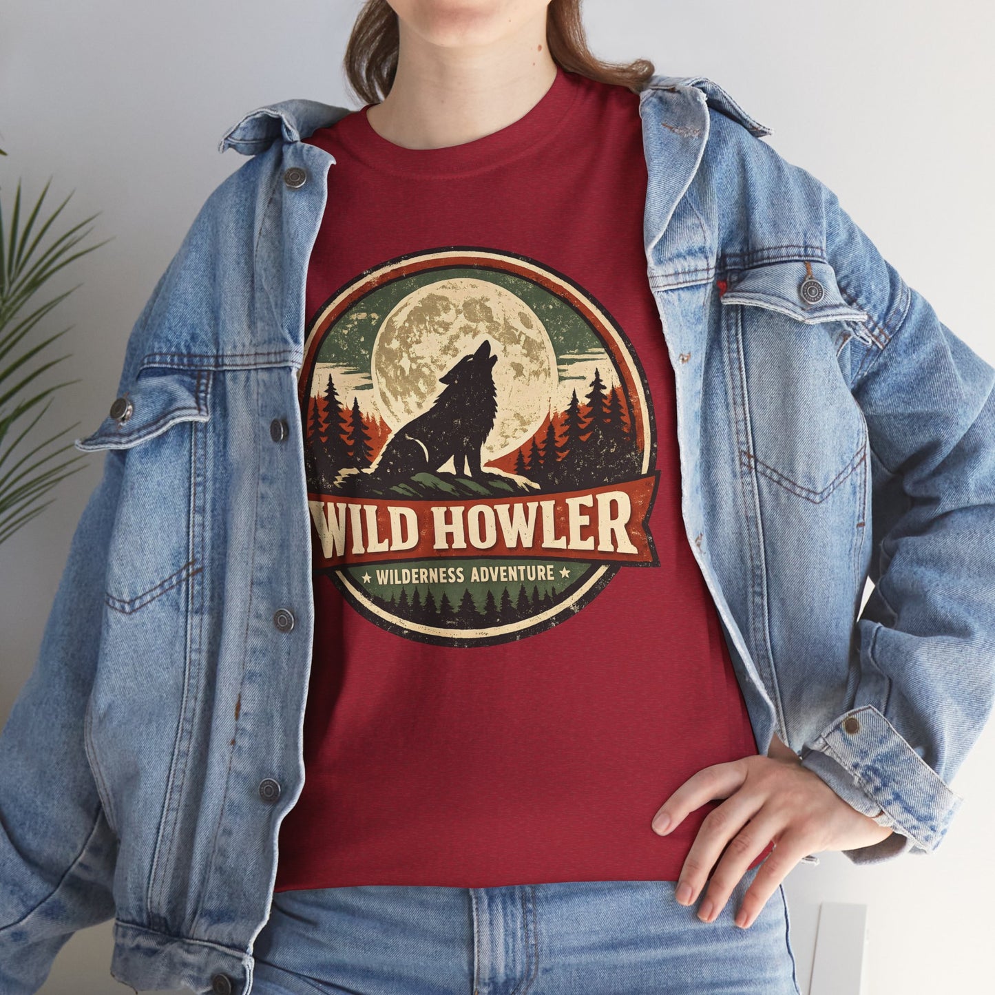 Howling Wolf Vintage Badge Tee | Full Moon Wilderness Shirt | Nature Lover Gift