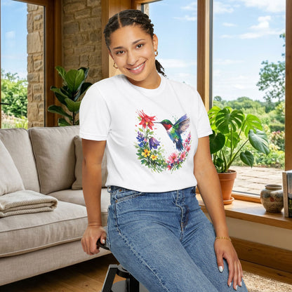 Hummingbird Wildflower Watercolor Tee | Jewel Tone Nature Shirt | Bird Watcher Gift