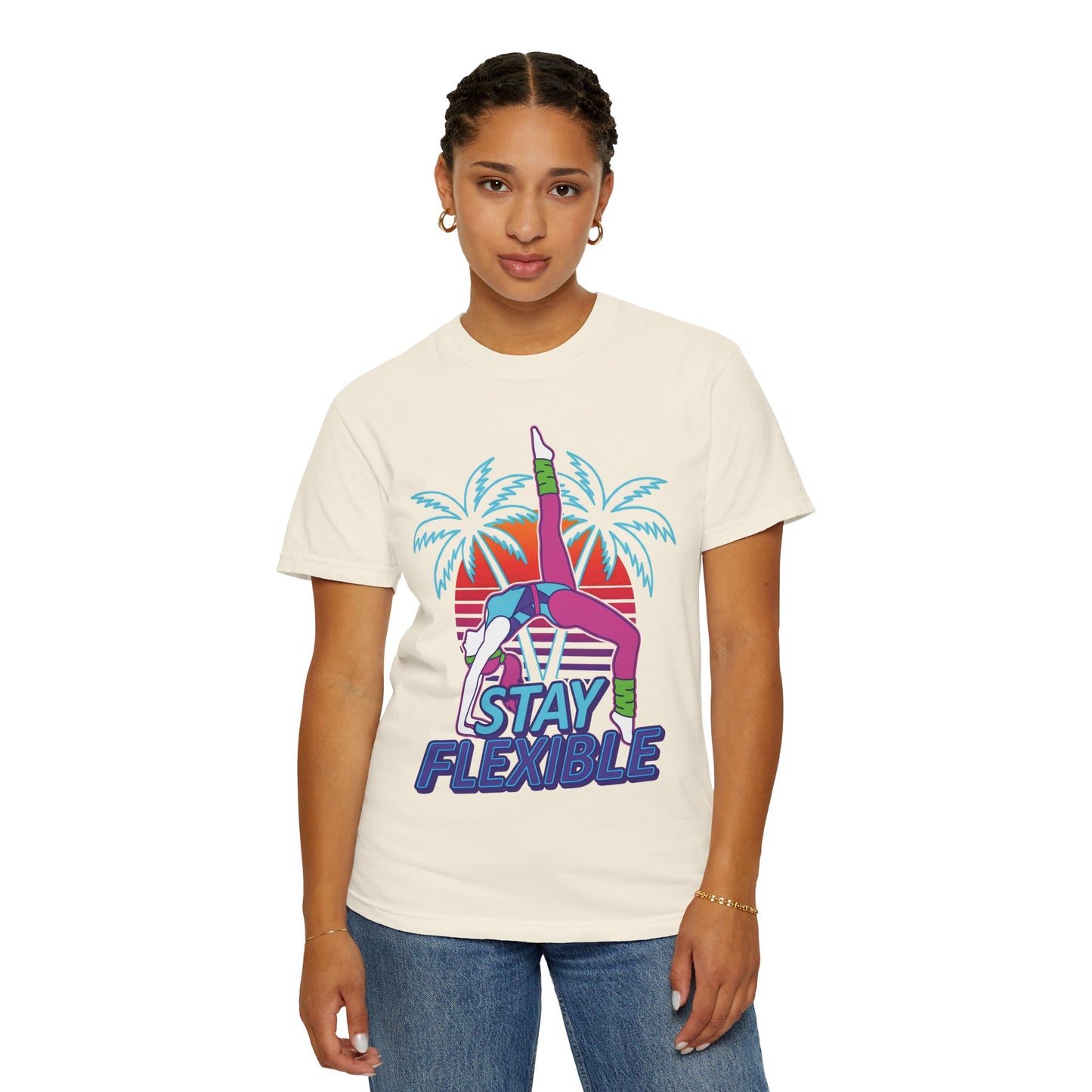 Stay Flexible Retro 80s Backbend Graphic Tee | Vintage Workout Shirt Women