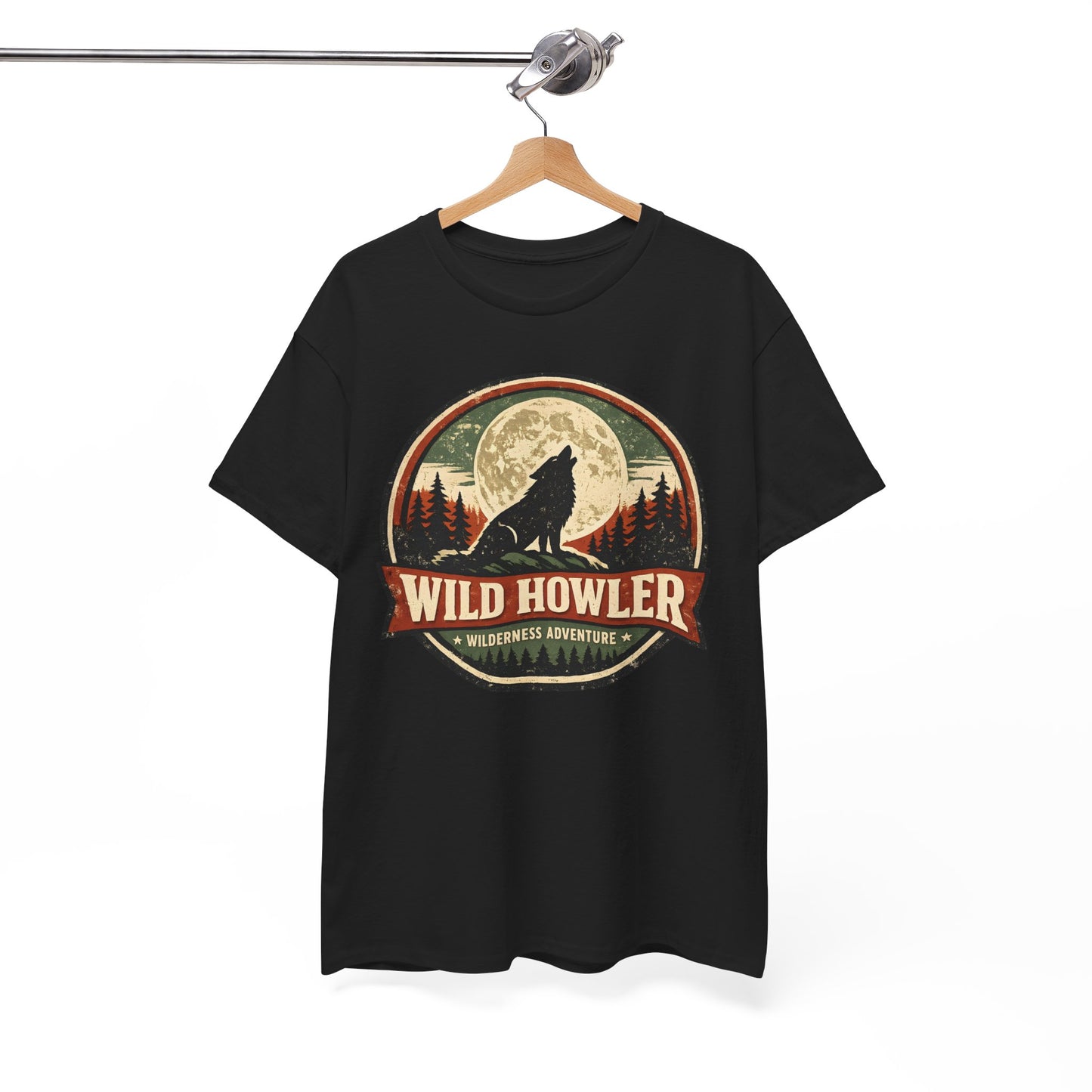 Howling Wolf Vintage Badge Tee | Full Moon Wilderness Shirt | Nature Lover Gift