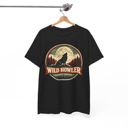 Howling Wolf Vintage Badge Tee | Full Moon Wilderness Shirt | Nature Lover Gift