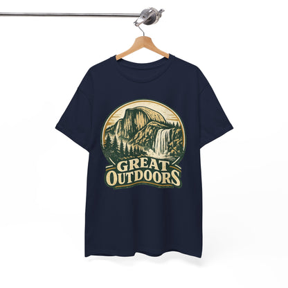 Great Outdoors Retro Badge Tee | Yosemite Half Dome Graphic Shirt | Camping Gift