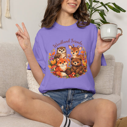 Woodland Friends Badge Watercolor Tee | Fox Bear Deer Owl Shirt | Nature Lover Gift