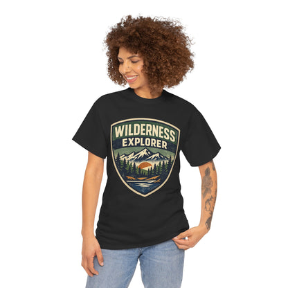 Wilderness Explorer Shield badge Tee | Retro Outdoor Adventure design | Hiking
