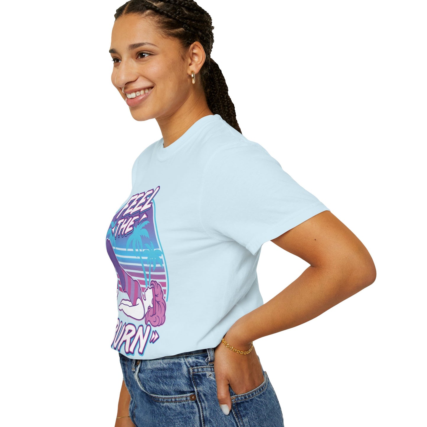 Feel the Burn Retro 80s Glute Thrust Pose Graphic Tee | Vintage Workout Shirt