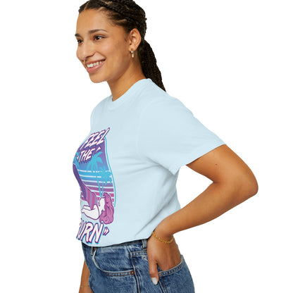 Feel the Burn Retro 80s Glute Thrust Pose Graphic Tee | Vintage Workout Shirt