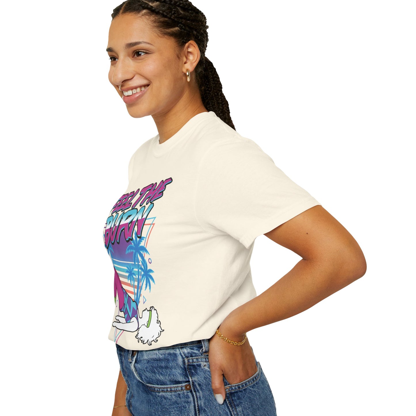 Feel the Burn Neon 80s Aerobics Graphic Tee | Retro Workout Shirt Women