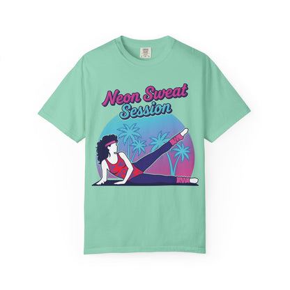 Neon Sweat Session Retro 80s Aerobics Graphic Tee | Vintage Workout Shirt
