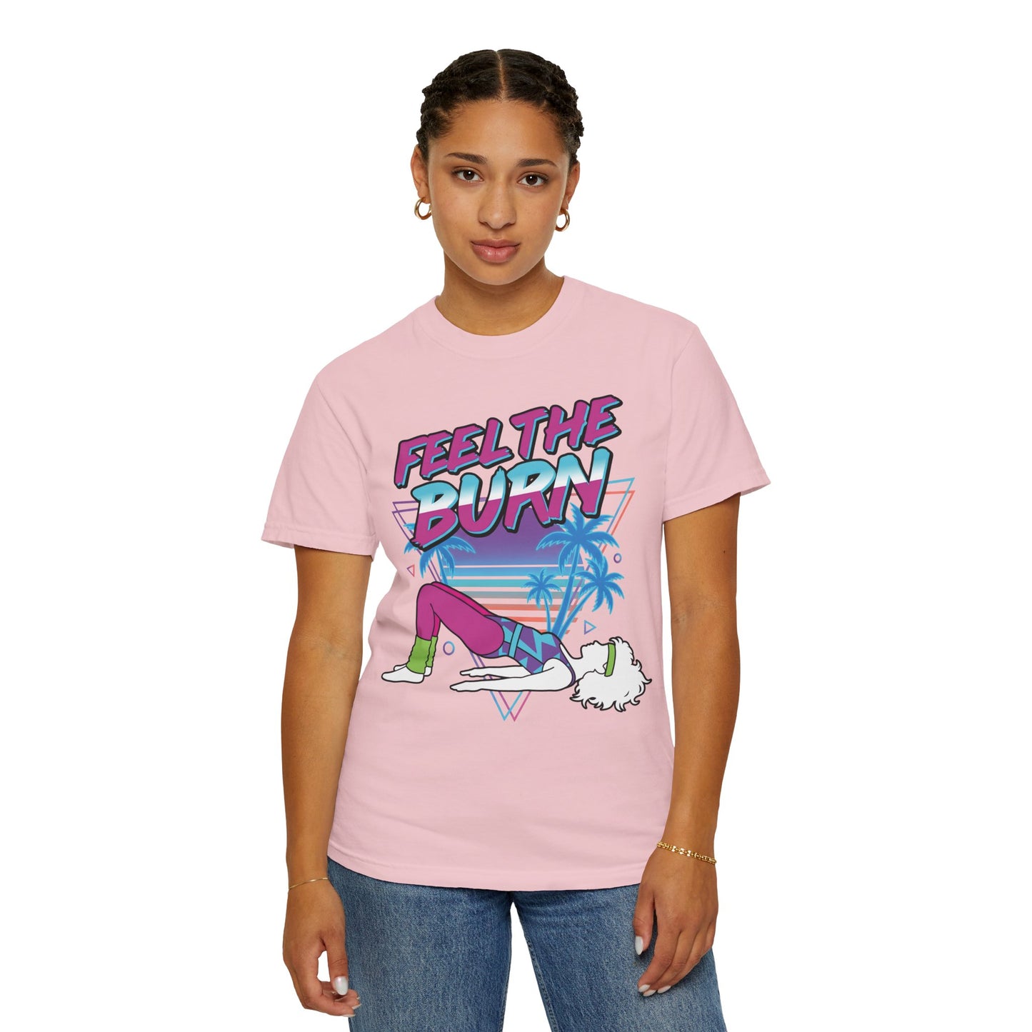 Feel the Burn Neon 80s Aerobics Graphic Tee | Retro Workout Shirt Women