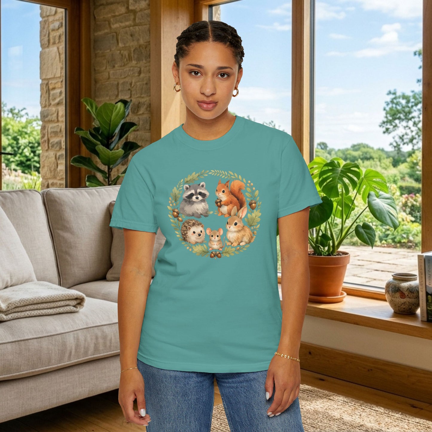 Woodland Animals Circle Watercolor Tee | Forest Creature Gift Shirt | Nature Lover