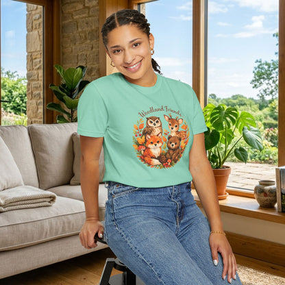 Woodland Friends Badge Watercolor Tee | Fox Bear Deer Owl Shirt | Nature Lover Gift