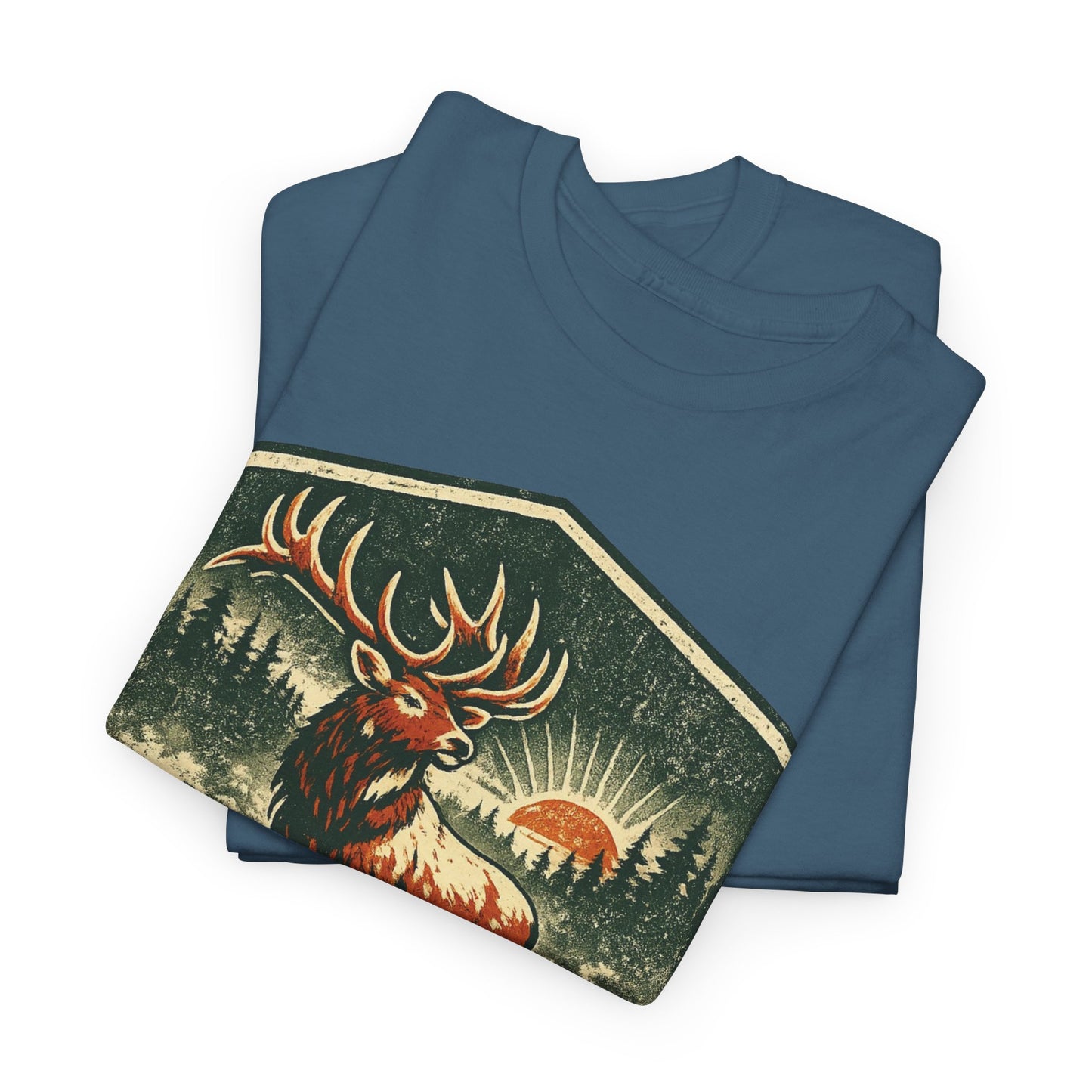 Elk At Dawn Vintage Badge Tee | Seek Adventure Graphic Shirt | Outdoor Nature Gift