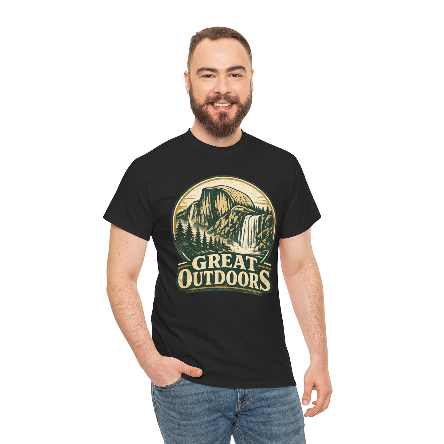 Great Outdoors Retro Badge Tee | Yosemite Half Dome Graphic Shirt | Camping Gift