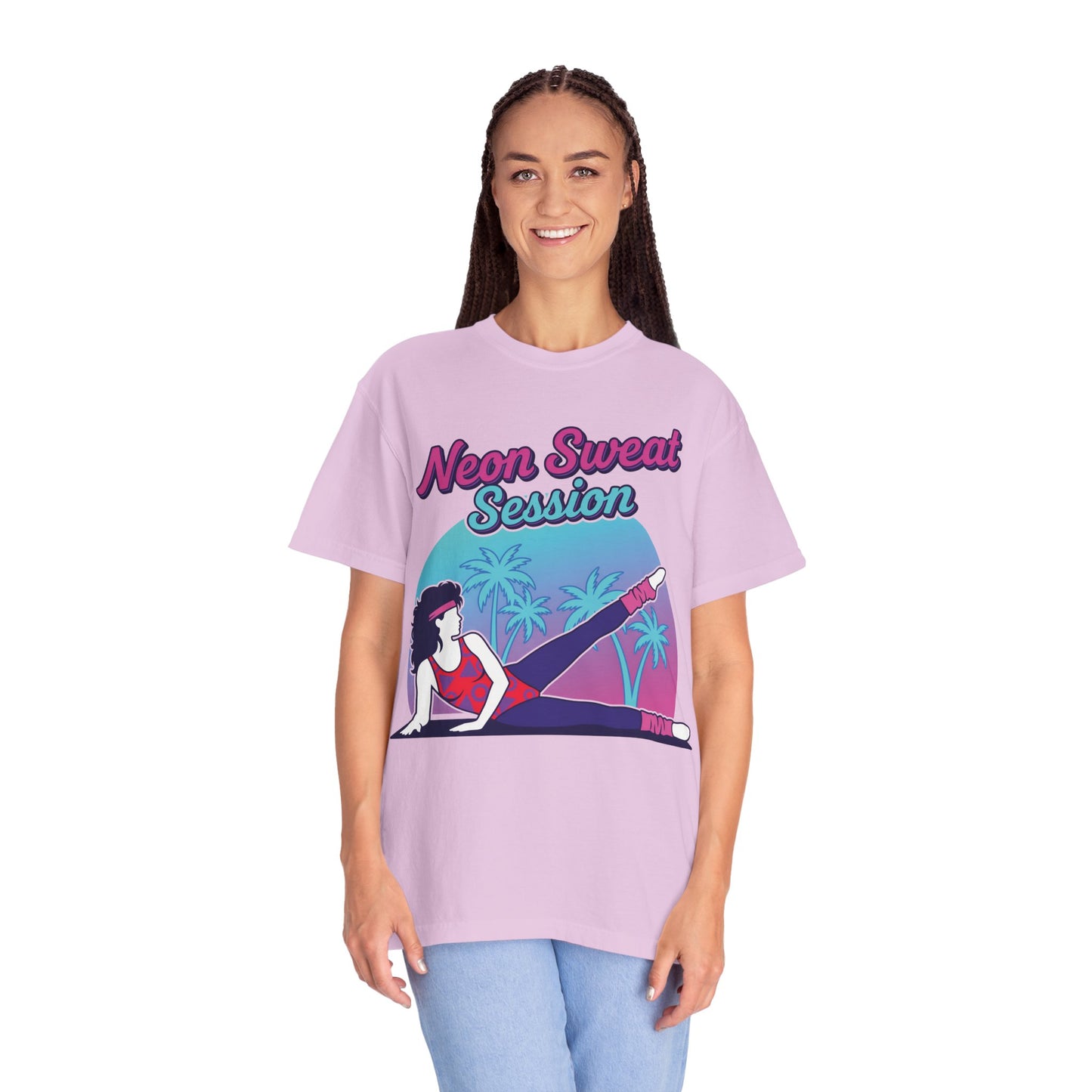 Neon Sweat Session Retro 80s Aerobics Graphic Tee | Vintage Workout Shirt