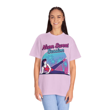 Neon Sweat Session Retro 80s Aerobics Graphic Tee | Vintage Workout Shirt