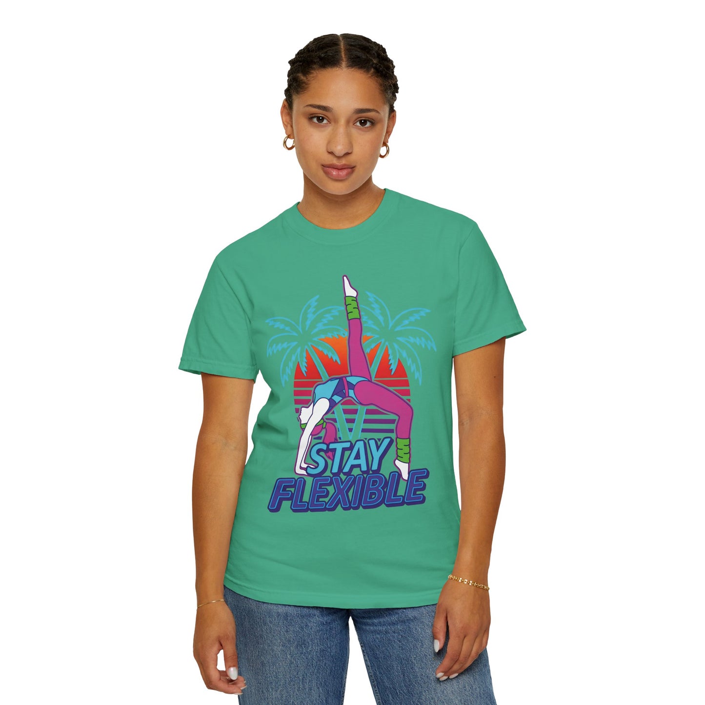 Stay Flexible Retro 80s Backbend Graphic Tee | Vintage Workout Shirt Women