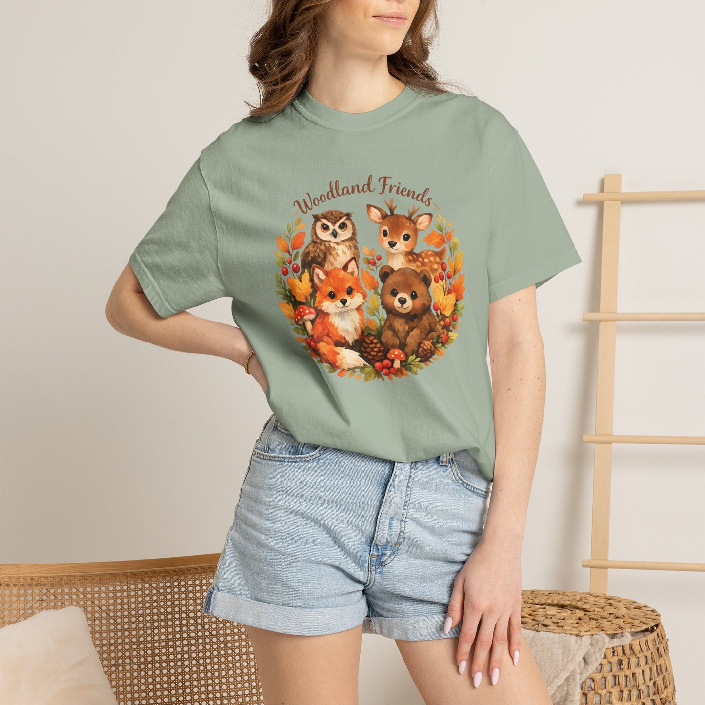 Woodland Friends Badge Watercolor Tee | Fox Bear Deer Owl Shirt | Nature Lover Gift