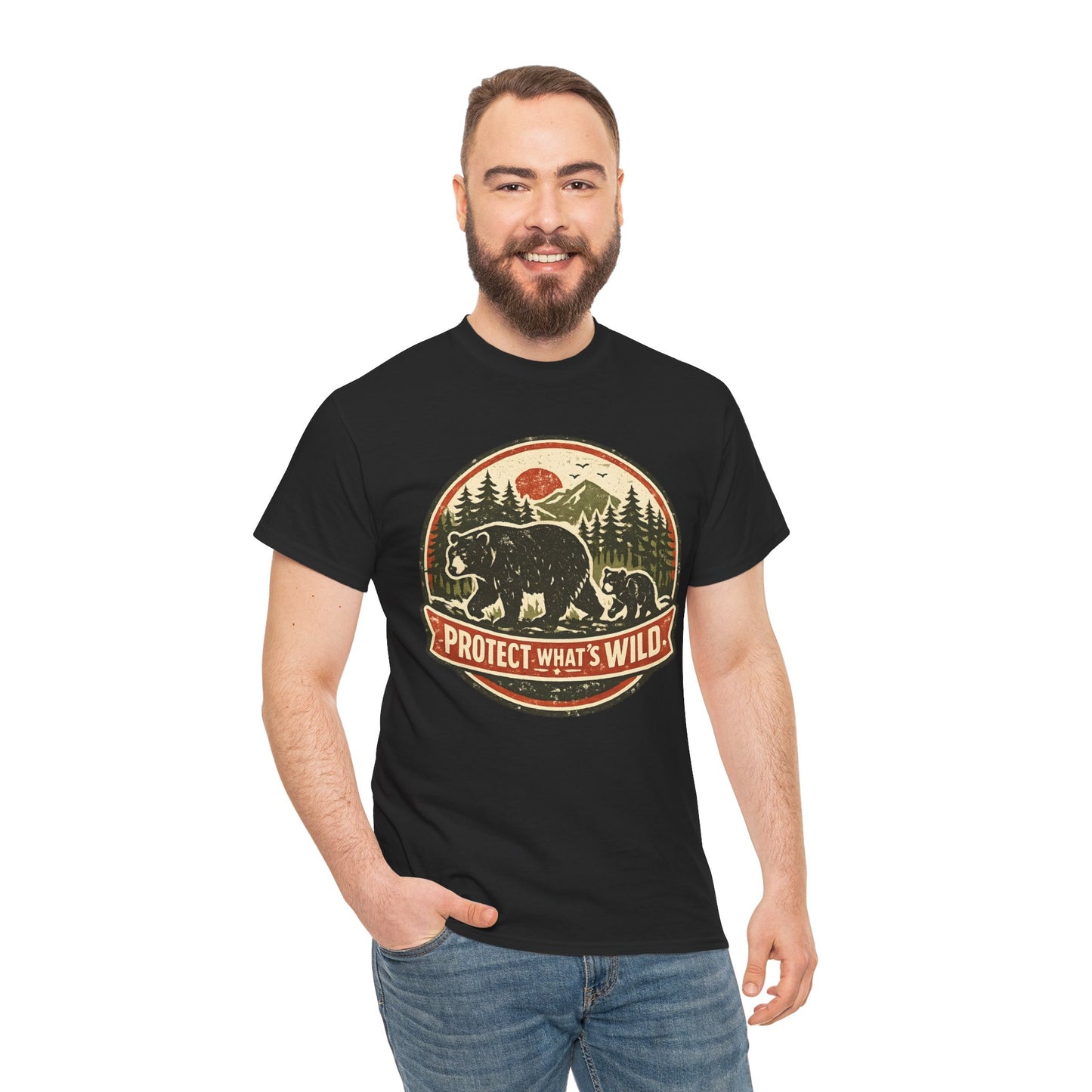 Bear and Cub Retro Badge Tee | Protect What's Wild | Wildlife Lover Gift | Unisex