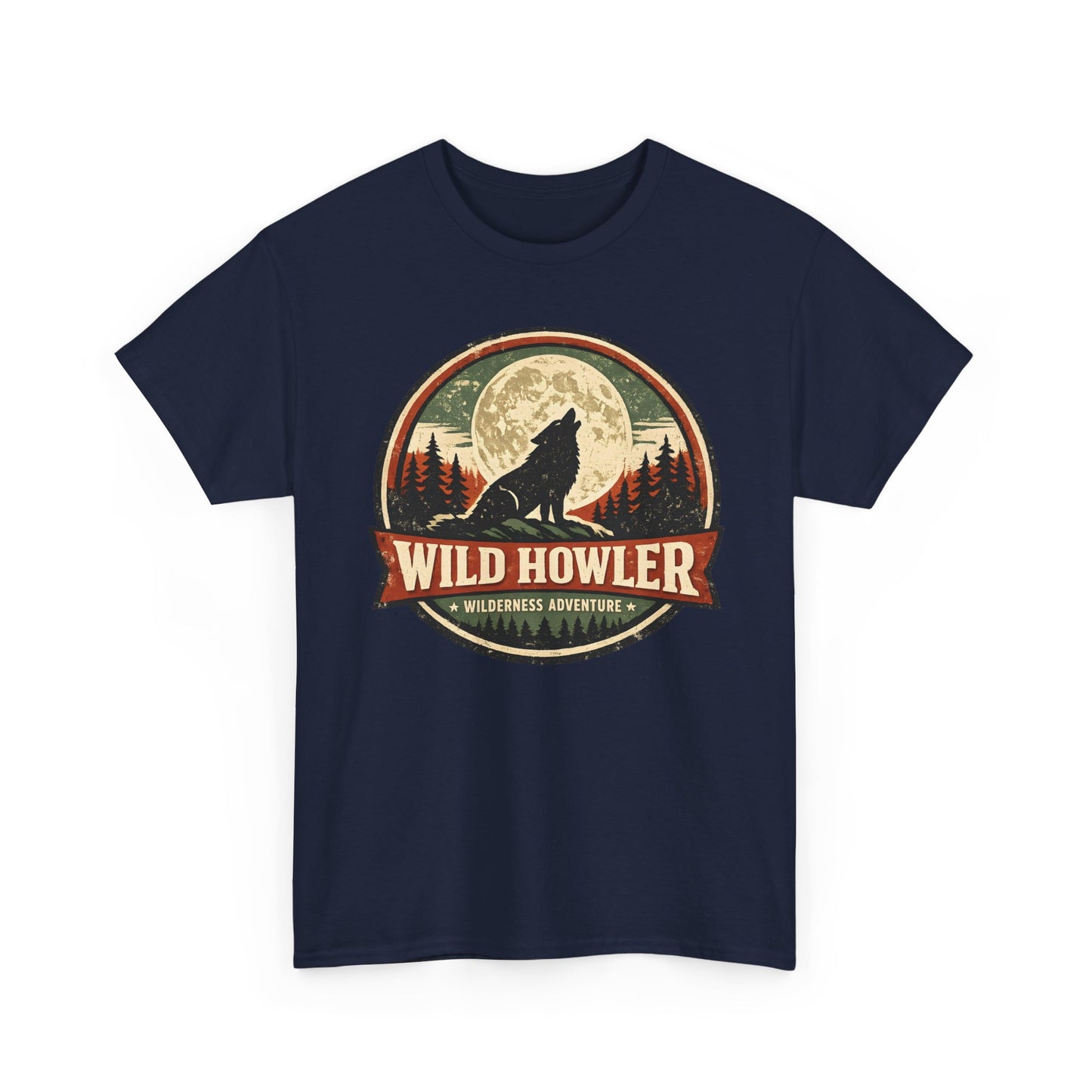Howling Wolf Vintage Badge Tee | Full Moon Wilderness Shirt | Nature Lover Gift