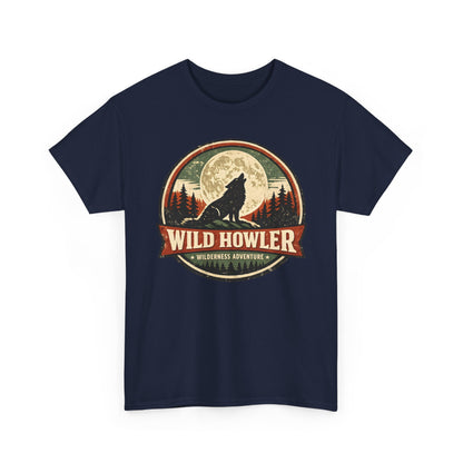 Howling Wolf Vintage Badge Tee | Full Moon Wilderness Shirt | Nature Lover Gift
