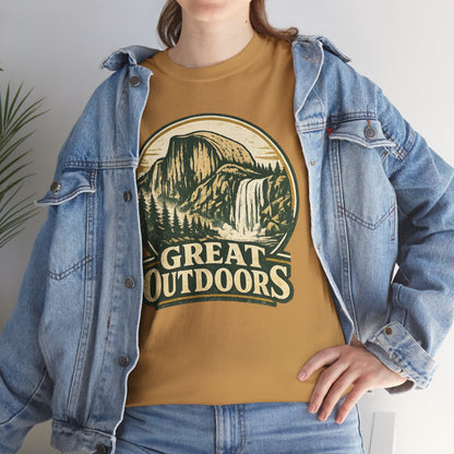 Great Outdoors Retro Badge Tee | Yosemite Half Dome Graphic Shirt | Camping Gift
