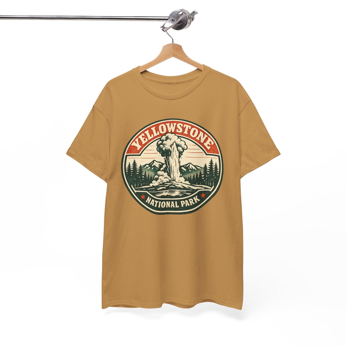 Yellowstone Park Badge Tee | Old Faithful Mountain Pine Trees Retro Circle Design