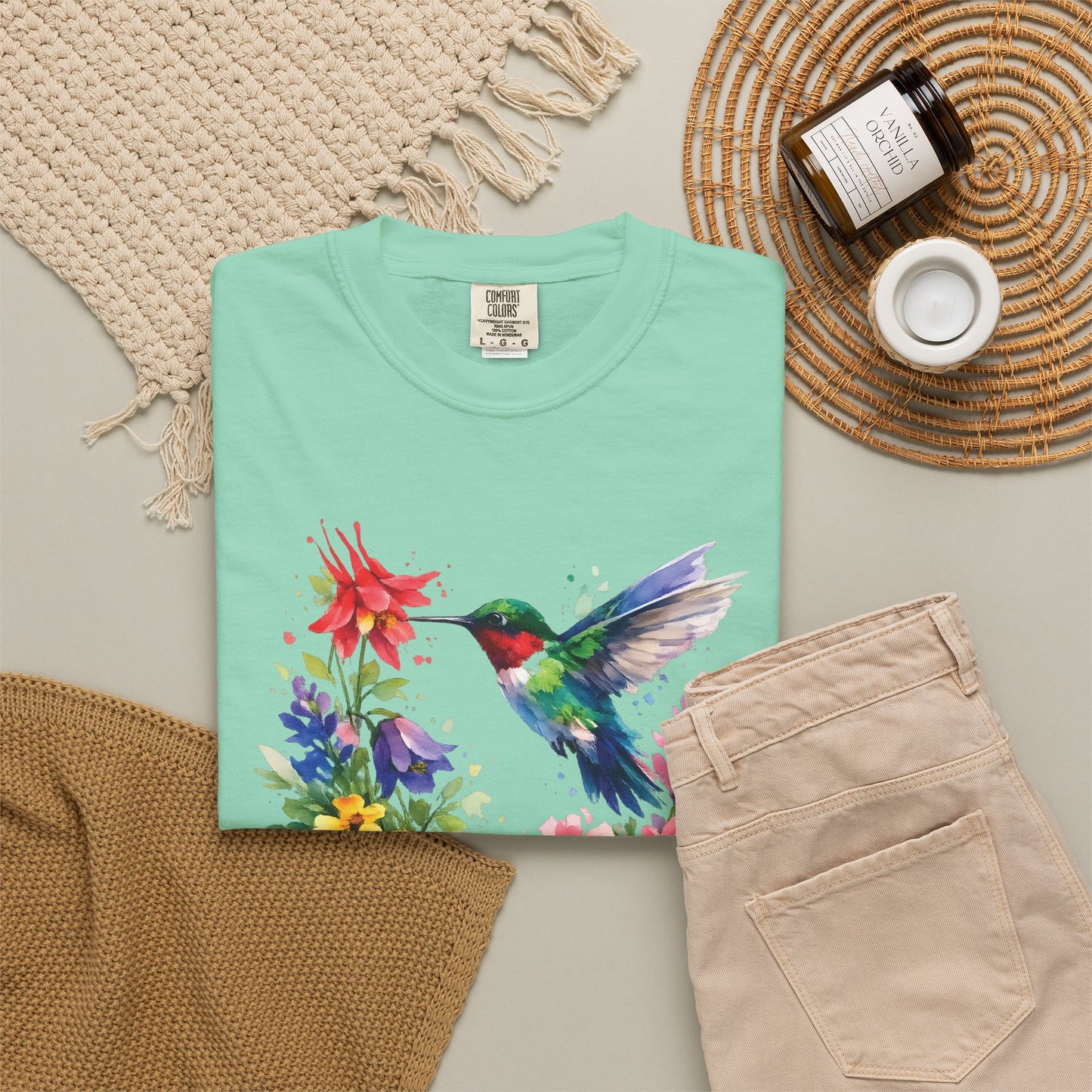 Hummingbird Wildflower Watercolor Tee | Jewel Tone Nature Shirt | Bird Watcher Gift